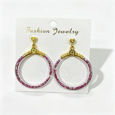 Dopamine Pink Rhinestone Transparent Hoop Earrings