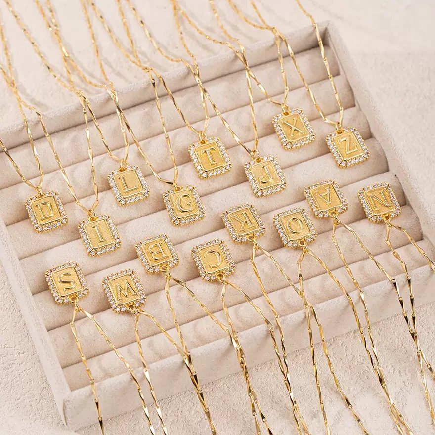 Square Zircon Alphabet Pendant