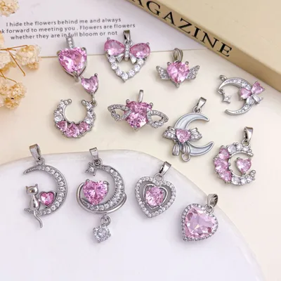 Valentine's Day Pink Heart Pendant Necklace