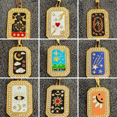 Gold Tarot Card Zircon Pendant