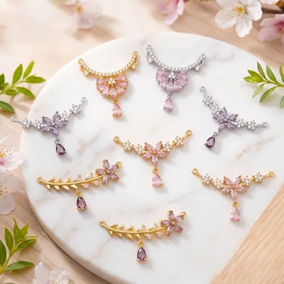 Curved Flower Teardrop Zircon Pendant