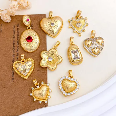 18K Real Gold Plated Flower & Heart Pendants