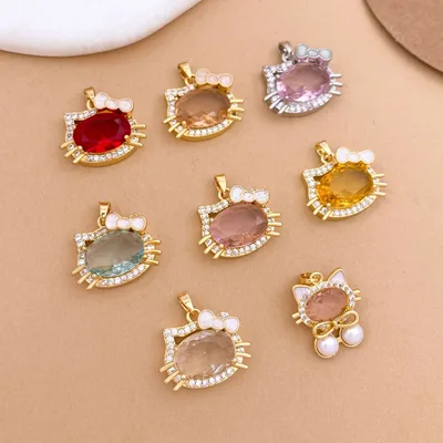 Cute Kitty Cat Pendant Inlaid with Zircons