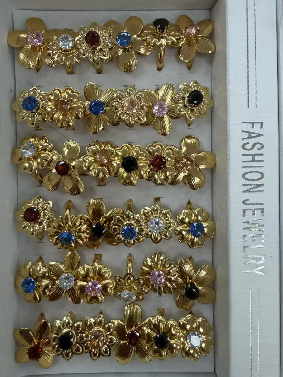 Gold Flower Multicolor Zircon Ring