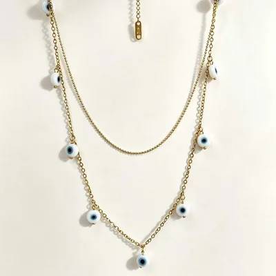 Evil Eye Stainless Steel Double Layer Necklace