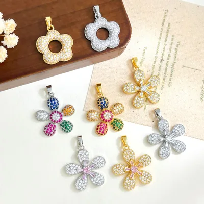 Colorful Flower Copper Micro Paved Zircon Pendant